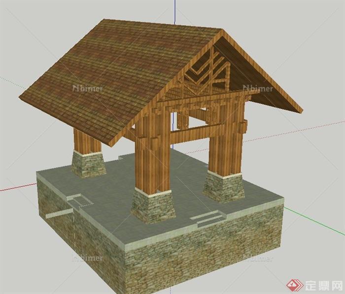 园林景观坡屋顶凉亭设计SU模型