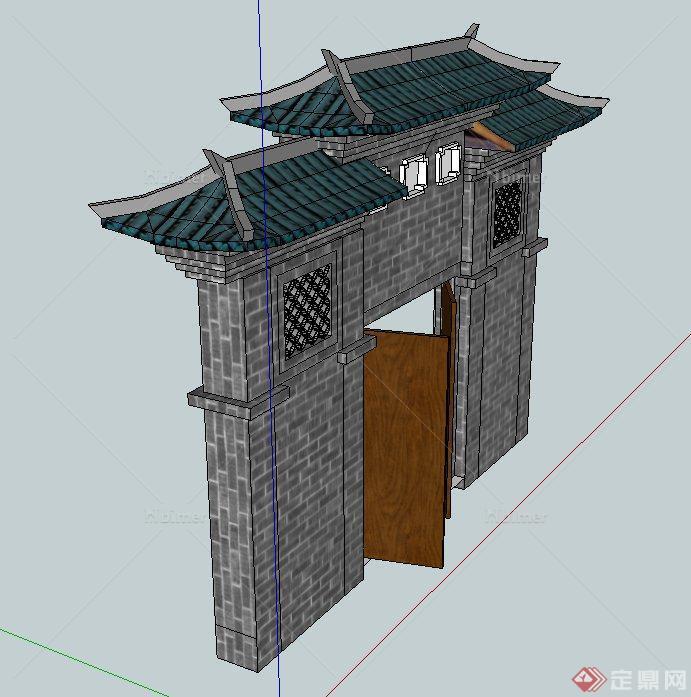 古典中式风格建筑门楼门廊设计SU模型