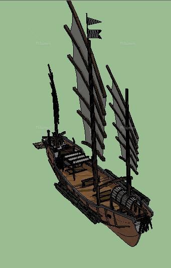 一个中式帆布古船精致设计su模型[原创]