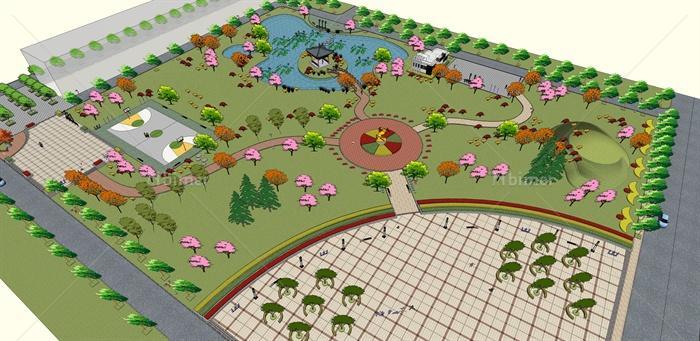 某现代详细公园景观规划设计su模型[原创]