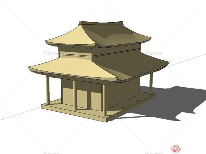 某古典中式风格两层居住建筑设计su模型[原创]