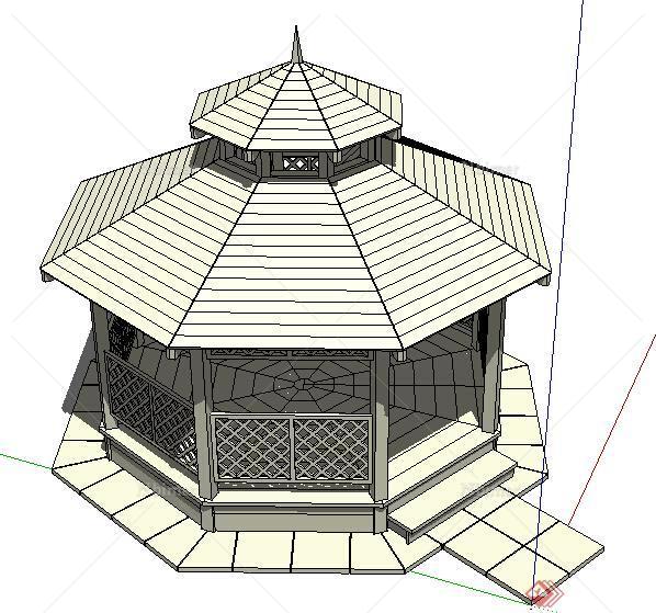 园林景观之大型八角亭子设计方案su模型