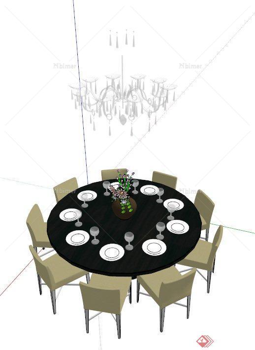 室内餐桌和吊灯设计SU模型