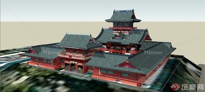 某古典中式风格寺庙建筑设计SU贴图模型[原创]