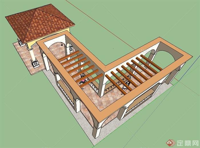 简欧风格亭廊组合su模型