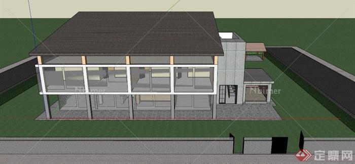 某现代乡村小型办公楼建筑设计SU模型