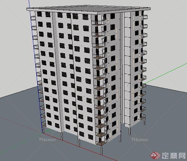 高层简约公寓楼建筑su模型[原创]