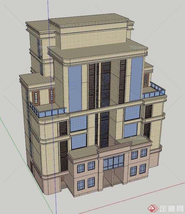 一栋双拼住宅楼建筑设计SU模型