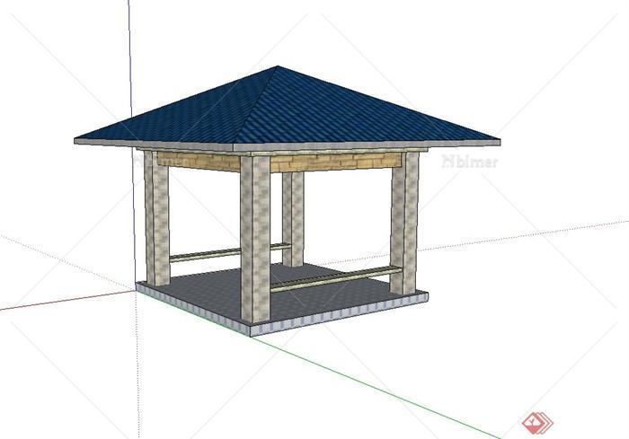 现代方柱亭设计su模型