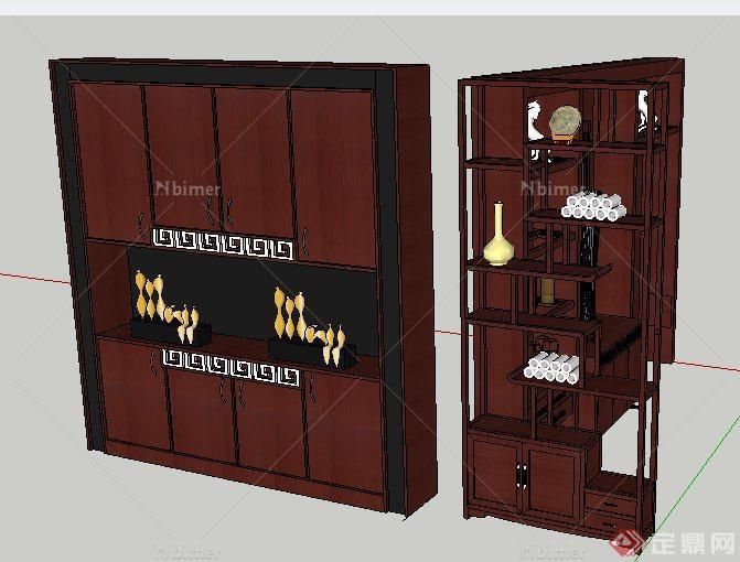 中式风格陈列柜及玄关柜su模型
