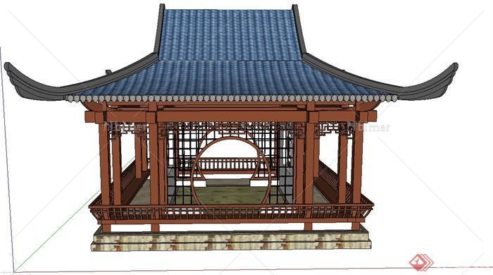 古典中式观水四角翘檐亭设计SU模型