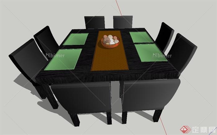 某室内方形八人桌椅设计SU模型