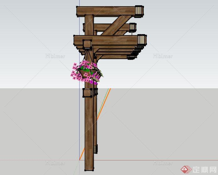 现代木制简约花架设计SU模型