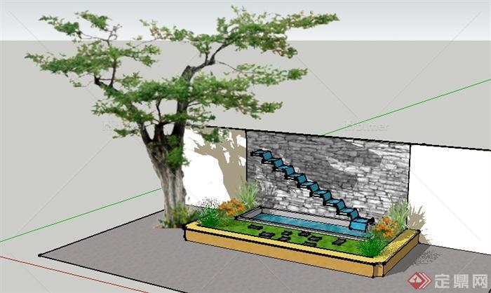 某园林景观叠水池景观设计SU模型