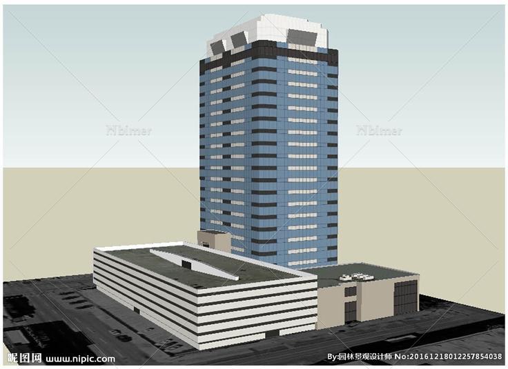 高层办公楼建筑草图大师SU模型图片