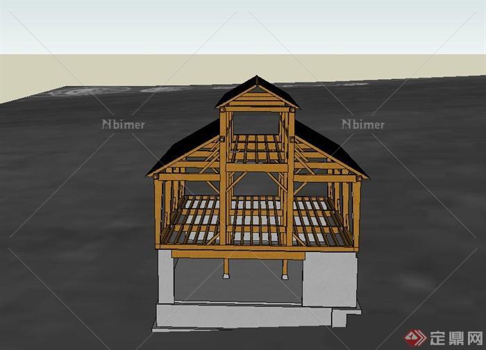 某日式风格古建筑框架SU模型设计[原创]