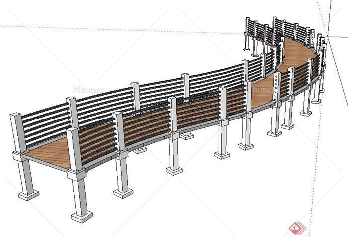 现代风格弧形木栈道su模型