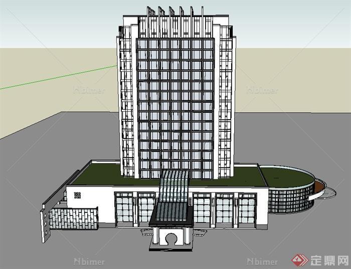 中式高层独栋酒店建筑设计SU模型[原创]