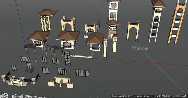 西班牙风格景观建筑立面构件素材su