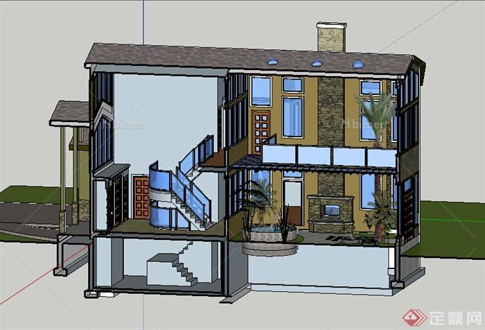 某2层别墅建筑模型设计SU素材