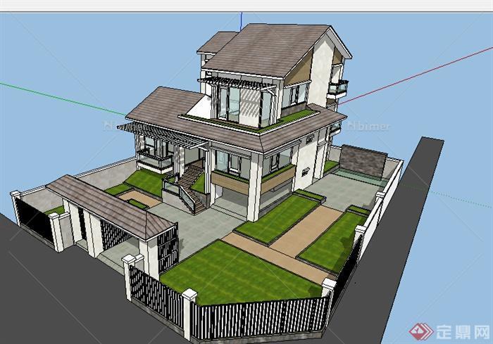 某美式豪华别墅建筑设计SU模型