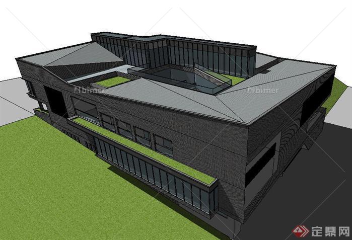现代风格图书馆建筑设计SketchUp(SU)3D模型