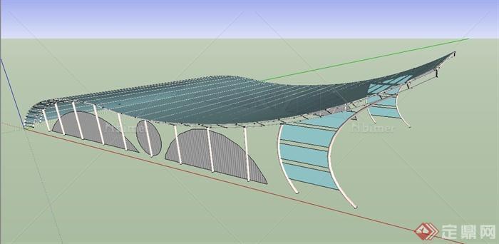 园林景观节点地下车库入口玻璃廊架设计SU模型