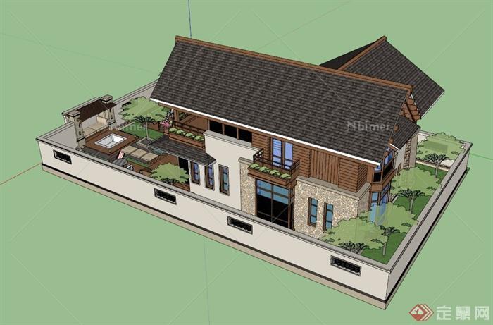 东南亚别墅建筑设计SU模型