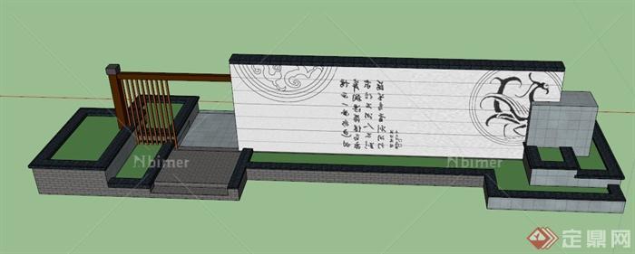 新中式特色水景墙设计SU模型