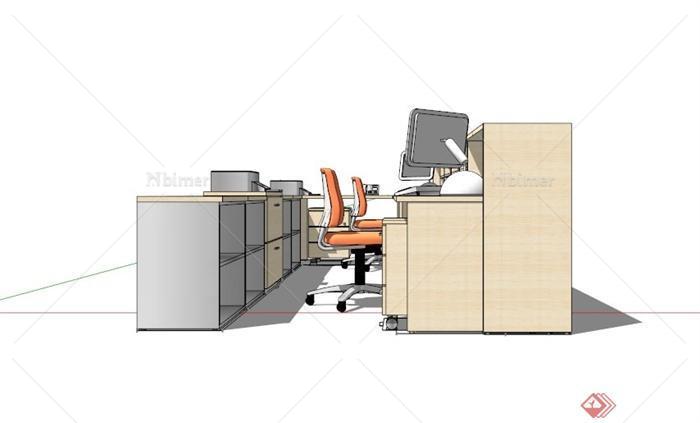 现代复合木办公桌椅组合SU模型[原创]