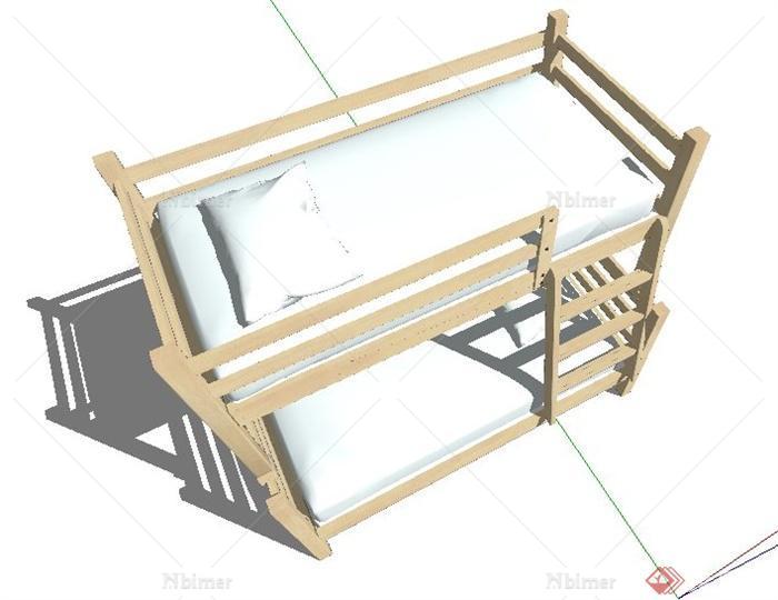 某简约木质高低床儿童床设计su模型[原创]