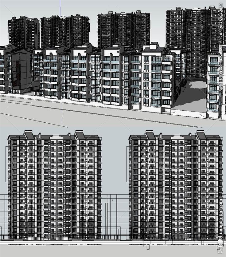 新中式住宅建筑草图大师SU模型图片