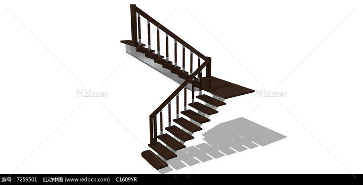 木质深色楼梯SU模型