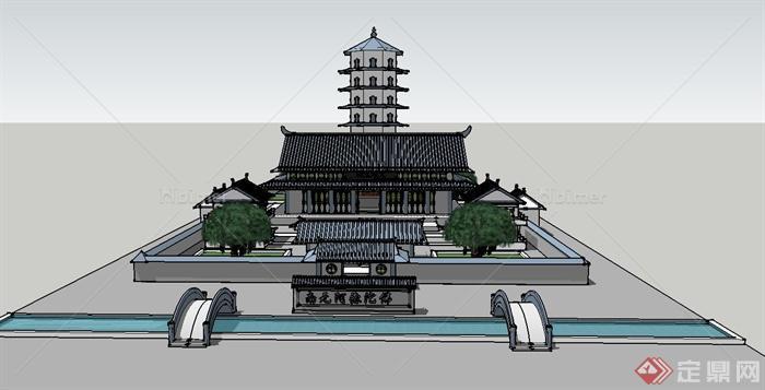 某中式古典风格寺庙古塔su模型建筑设计[原创]