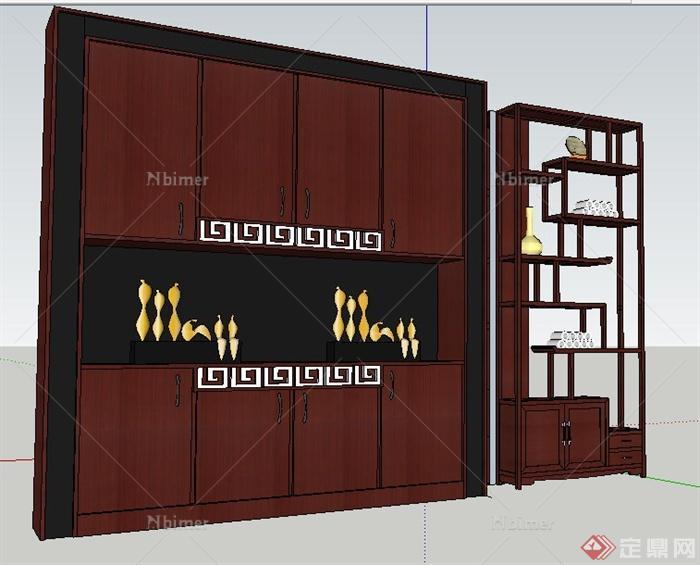 中式风格陈列柜及玄关柜su模型