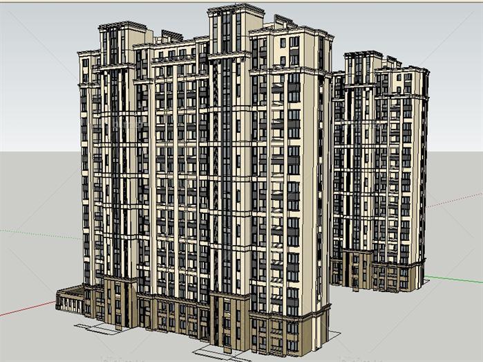 某新古典风格公寓住宅楼建筑方案设计SU模型[原创