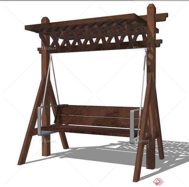 中式风格木制秋千椅设计su模型
