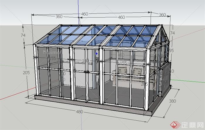 某小型玻璃材质居住建筑设计SU模型