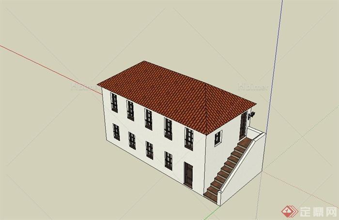 两层乡村居民住宅建筑设计SU模型
