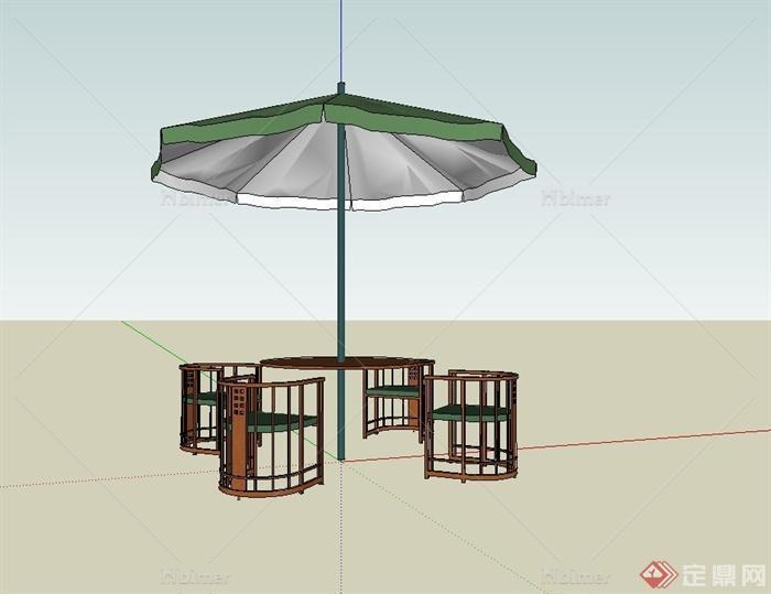 现代伞桌椅设计su模型