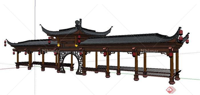 古典中式风格连廊设计su模型