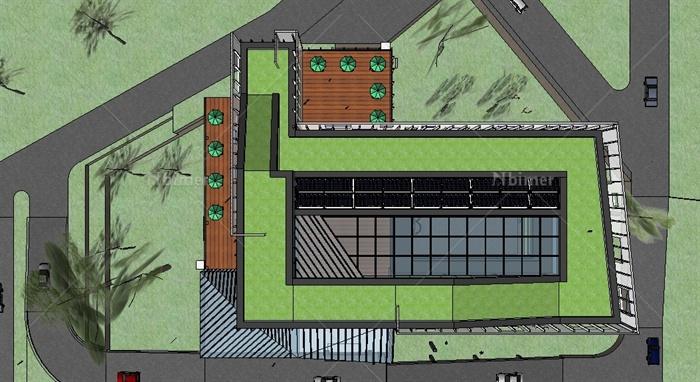 某现代风格绿色生态概念独栋办公楼建筑设计Sket