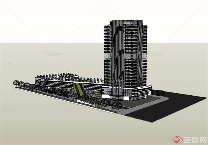 某现代风格绿色高层商业综合体办公楼设计su模型
