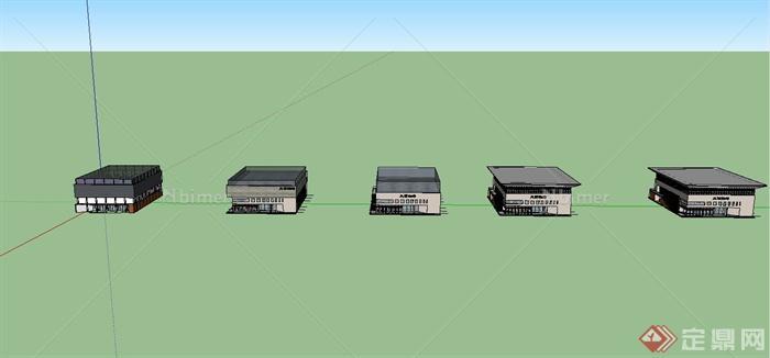 某一学校里风雨操场建筑5款方案设计su模型[原创