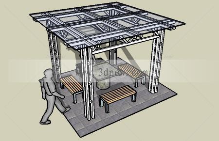 SketchUp亭子集合-亭廊05