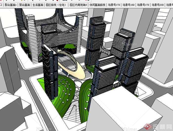 某现代多栋高层商业建筑SU模型素材