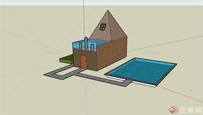 某现代阁楼住宅建筑设计SU模型