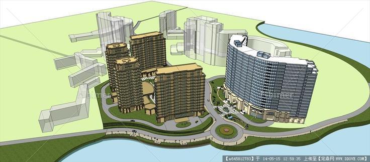 Sketch Up 精品模型---沿湖高层住宅及酒店模型