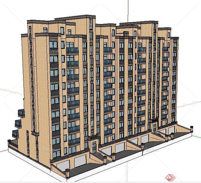 现代拼接小高层公寓住宅楼建筑设计su模型