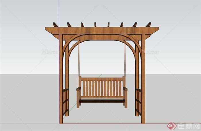 某现代木制秋千椅SU模型